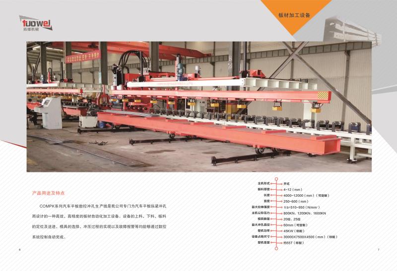 山東拓維機(jī)械制造有限公司，汽車大梁沖，汽車小梁沖，鋼模板沖孔，鋼模板加工設(shè)備，汽車橫梁沖，數(shù)控平板沖孔機(jī)，中厚板數(shù)控沖床，數(shù)控沖鉆復(fù)合機(jī)，汽車縱梁沖，縱梁自動(dòng)化生產(chǎn)線，中厚板沖割復(fù)合機(jī)，平地機(jī)刀片沖鉆生產(chǎn)線